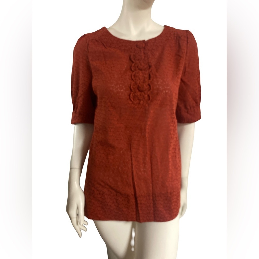 Banana Republic Orange  Puff Sleeve Ruffled Blouse